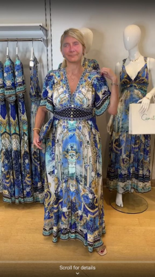 2024 New High Quality Floral Print Half Sleeve White Blue Maxi Dress photo review